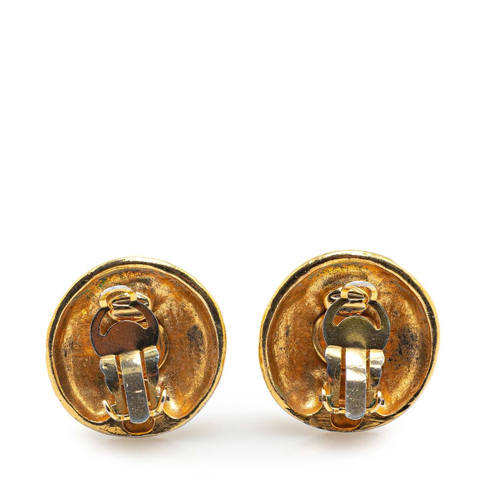 Chanel Gold Plated Logo Clip On Earrings - Back view