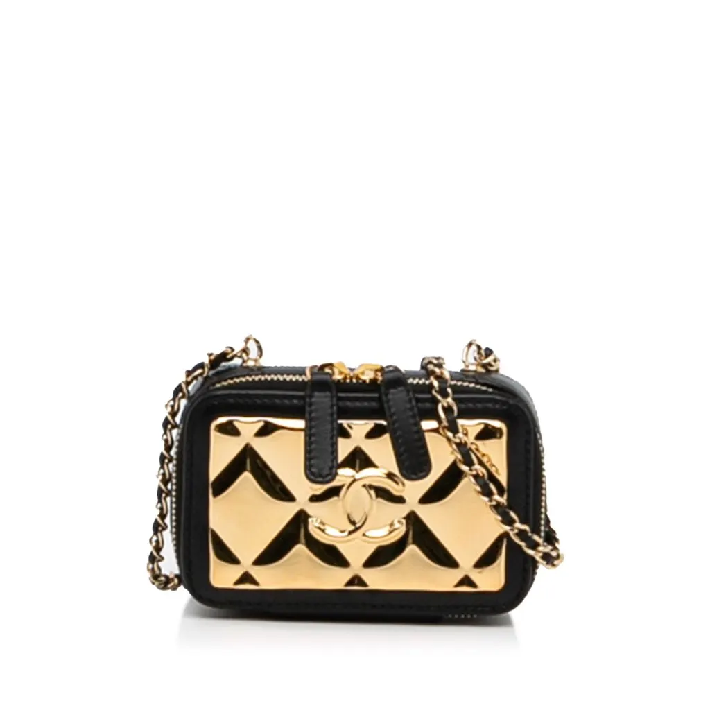 Chanel CC Quilted Golden Plate Vanity Crossbody Gold Leather Good - Front View