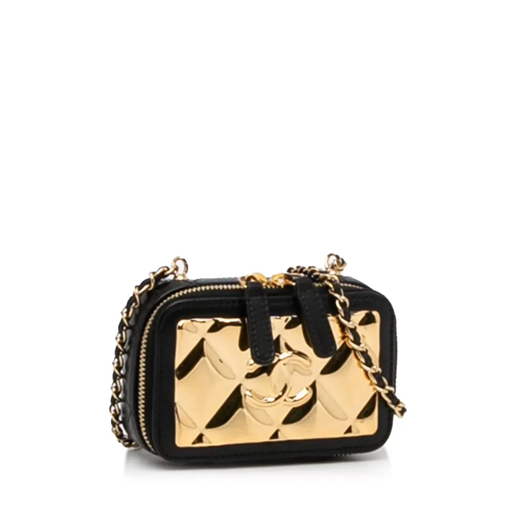 Chanel CC Quilted Golden Plate Vanity Crossbody Gold Leather Good - Back View
