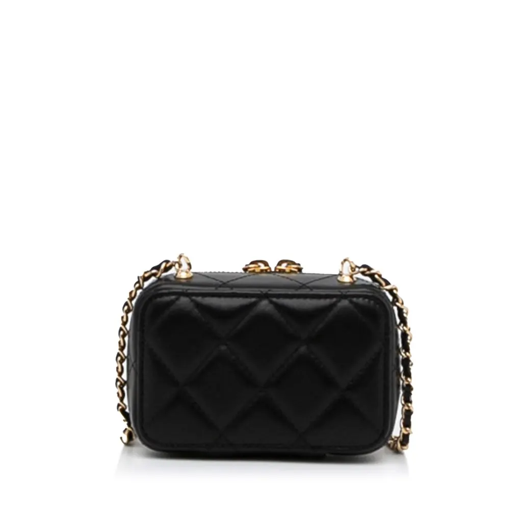Chanel CC Quilted Golden Plate Vanity Crossbody Gold Leather Good - Model View