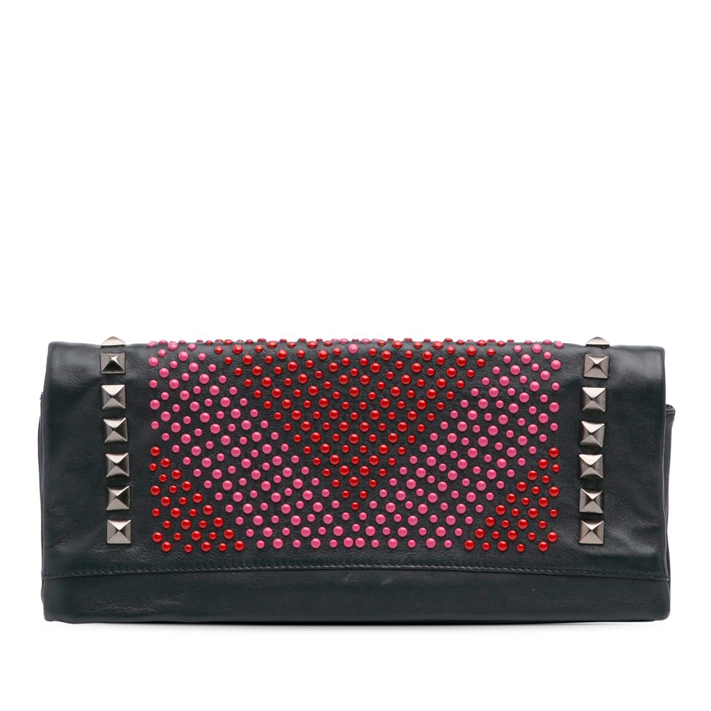 Balmain Leather Studded Foldover Clutch