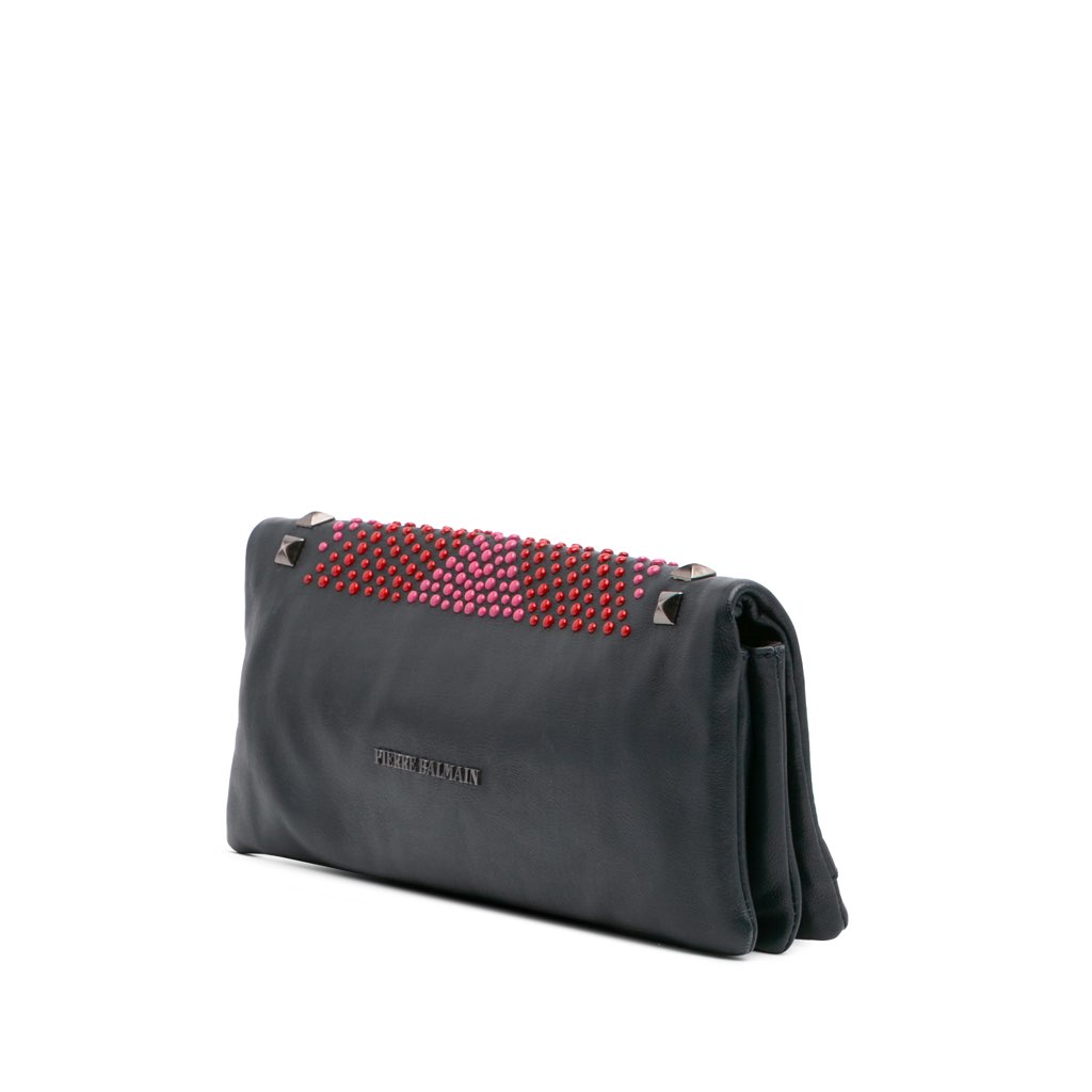 Balmain Leather Studded Foldover Clutch - Back view