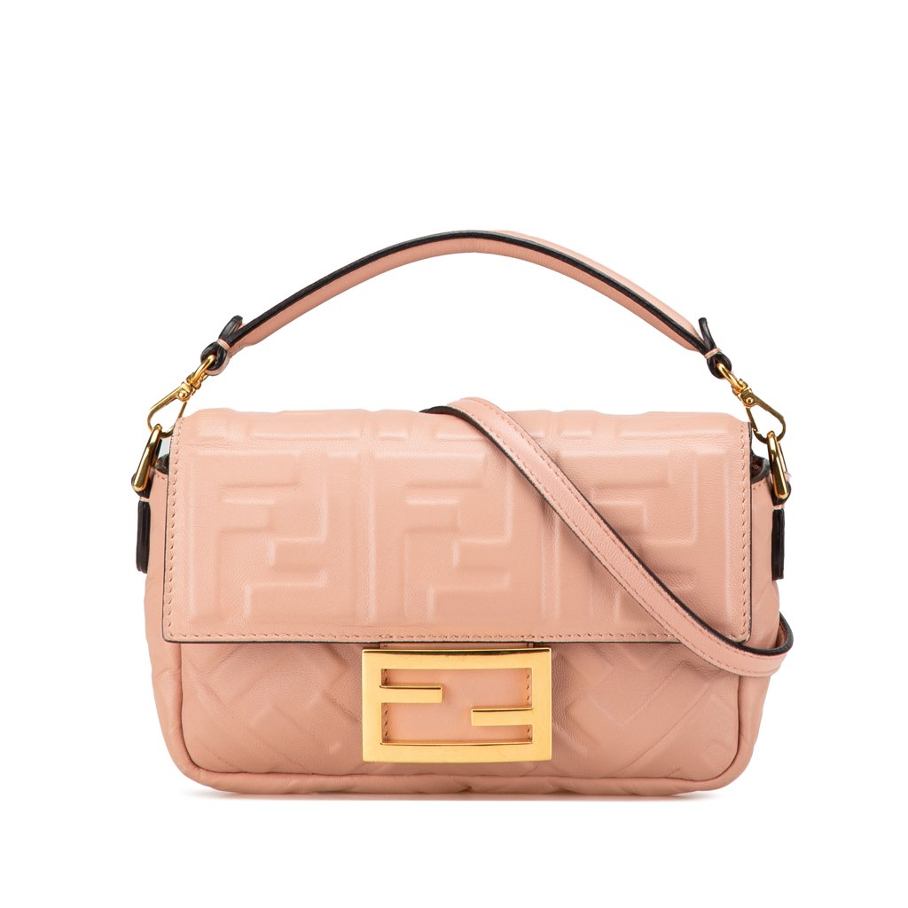 Fendi Mini Zucca Embossed Leather Baguette Satchel