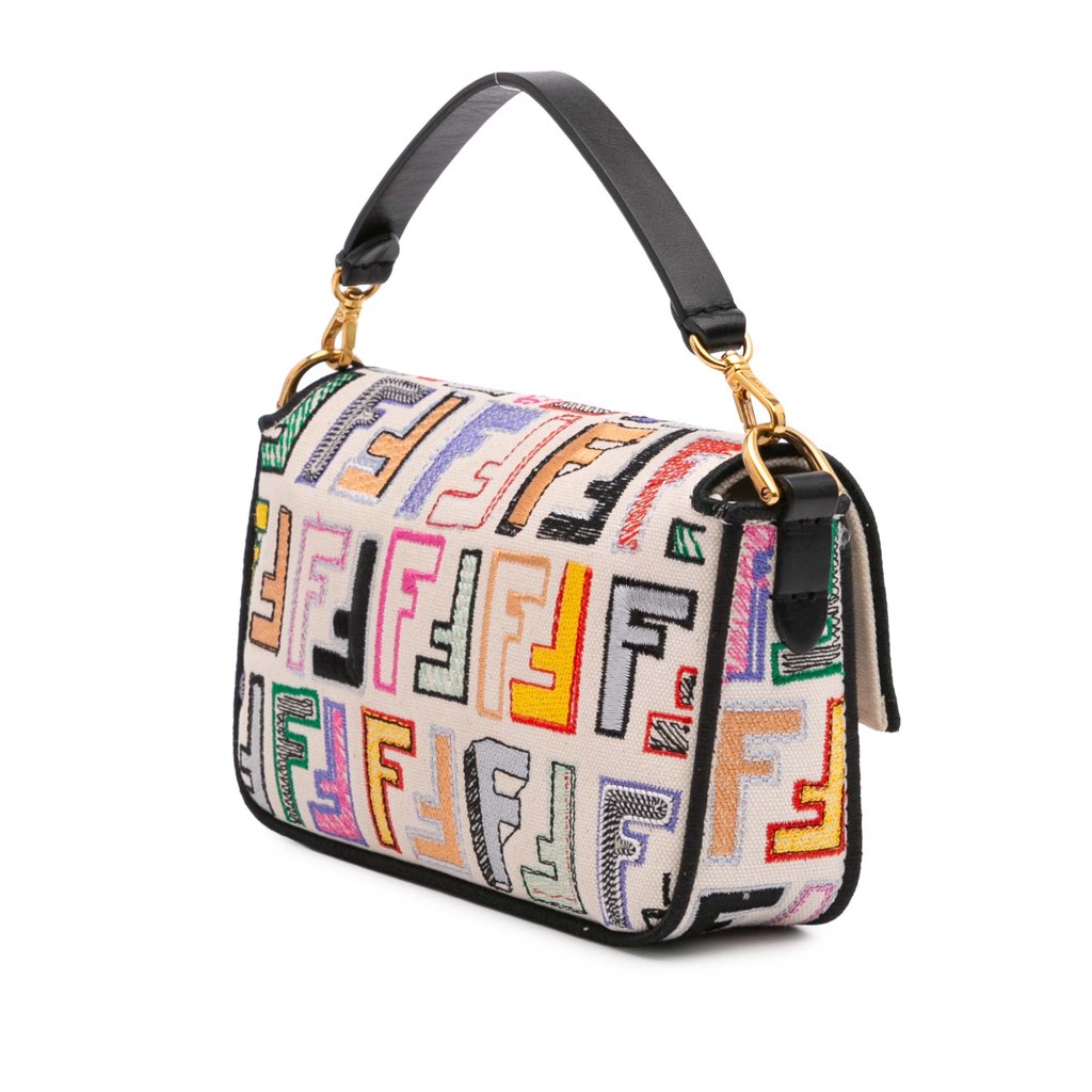 Fendi Chinese Valentines Day Mini Zucca Embroidered Canvas Baguette Satchel - 2