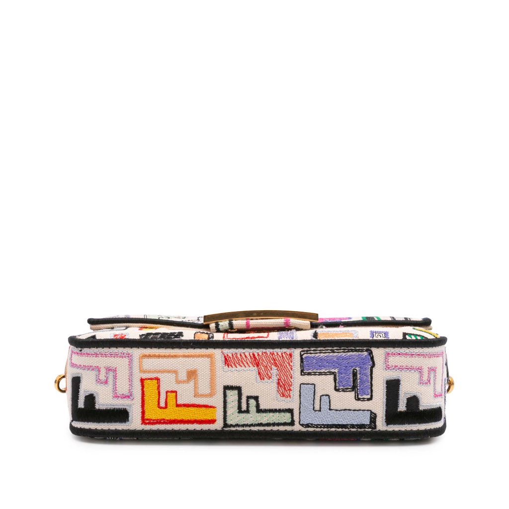 Fendi Chinese Valentines Day Mini Zucca Embroidered Canvas Baguette Satchel - 3