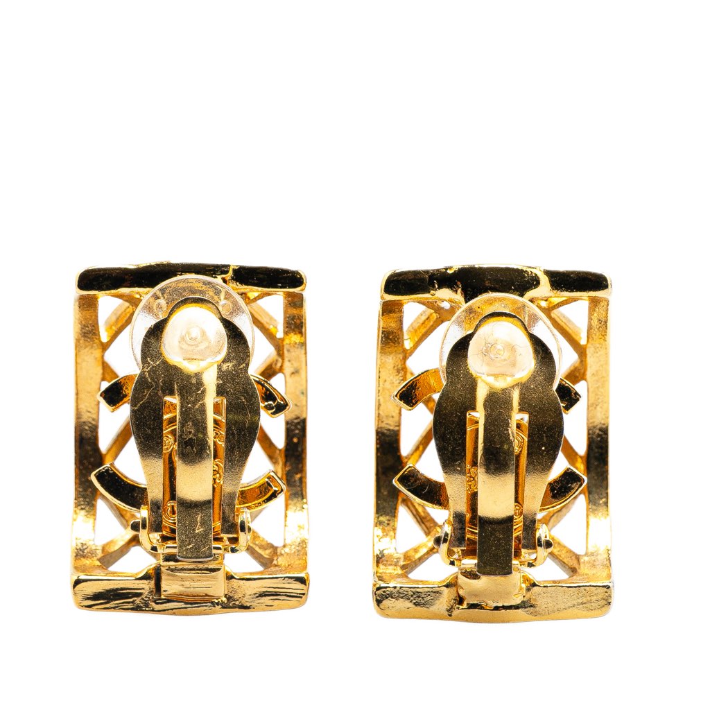 Chanel Gold Plated Caged CC Clip on Earrings - 2