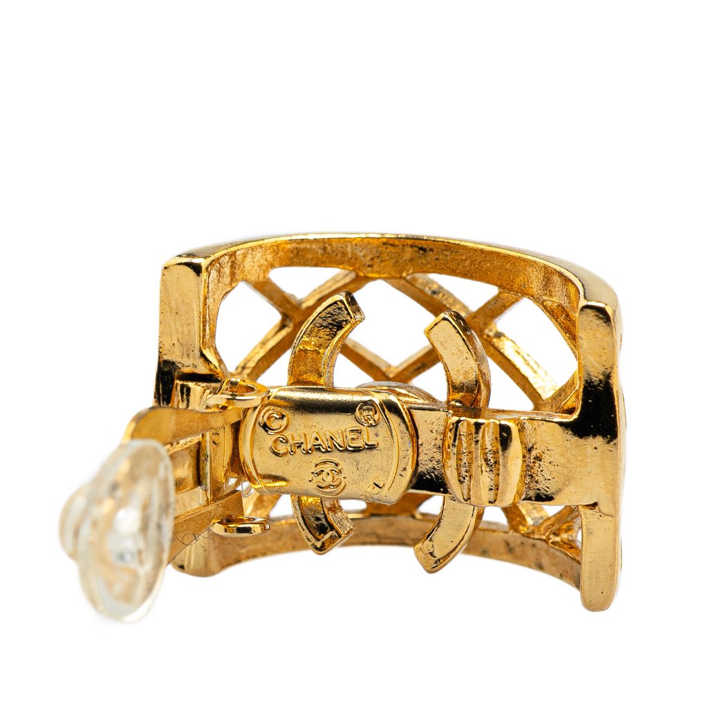 Chanel Gold Plated Caged CC Clip on Earrings - 3