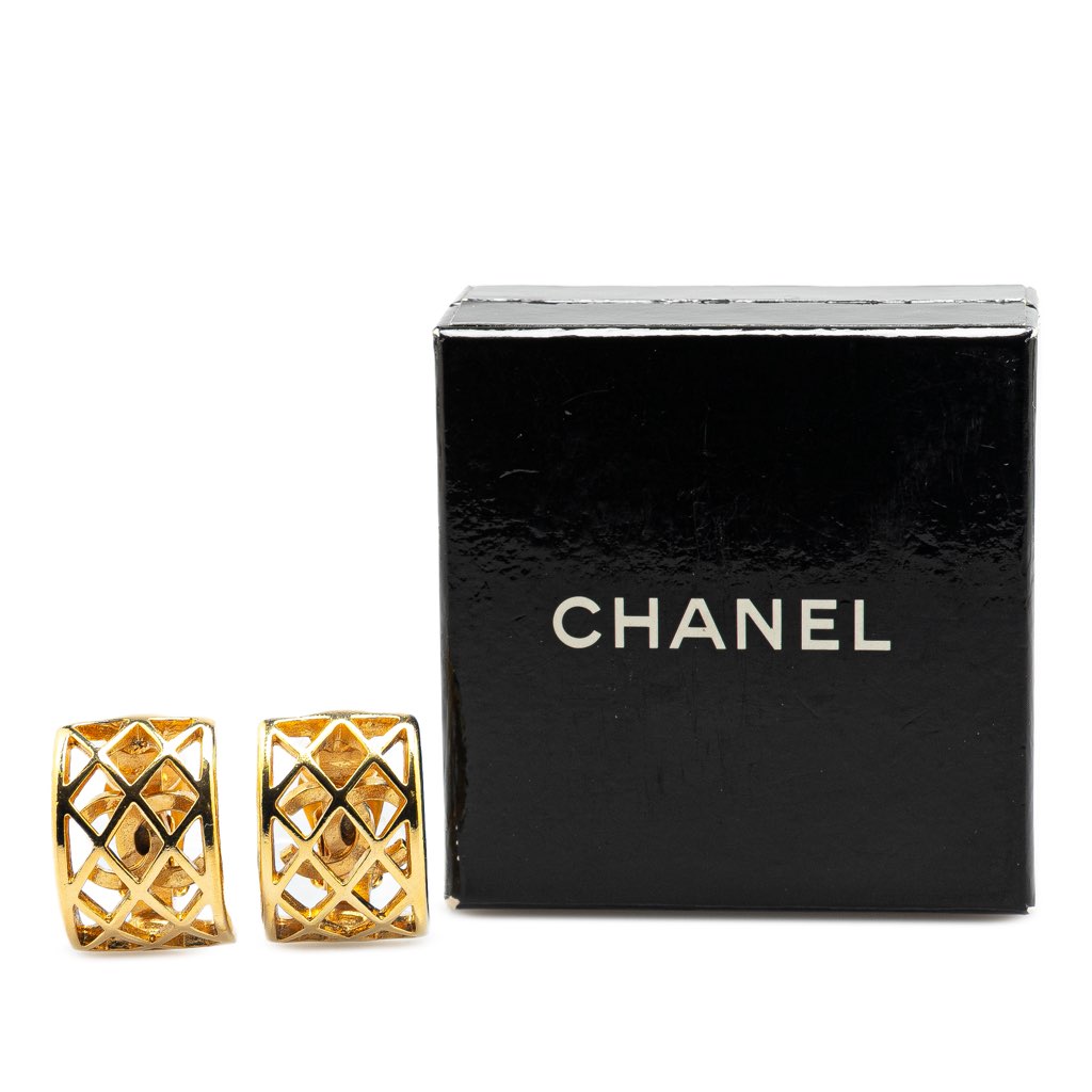 Chanel Gold Plated Caged CC Clip on Earrings - 4
