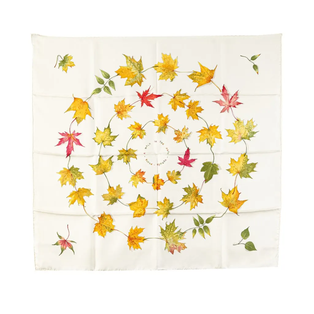 Hermès A Walk In The Park Silk Scarf White Silk Good - Front View