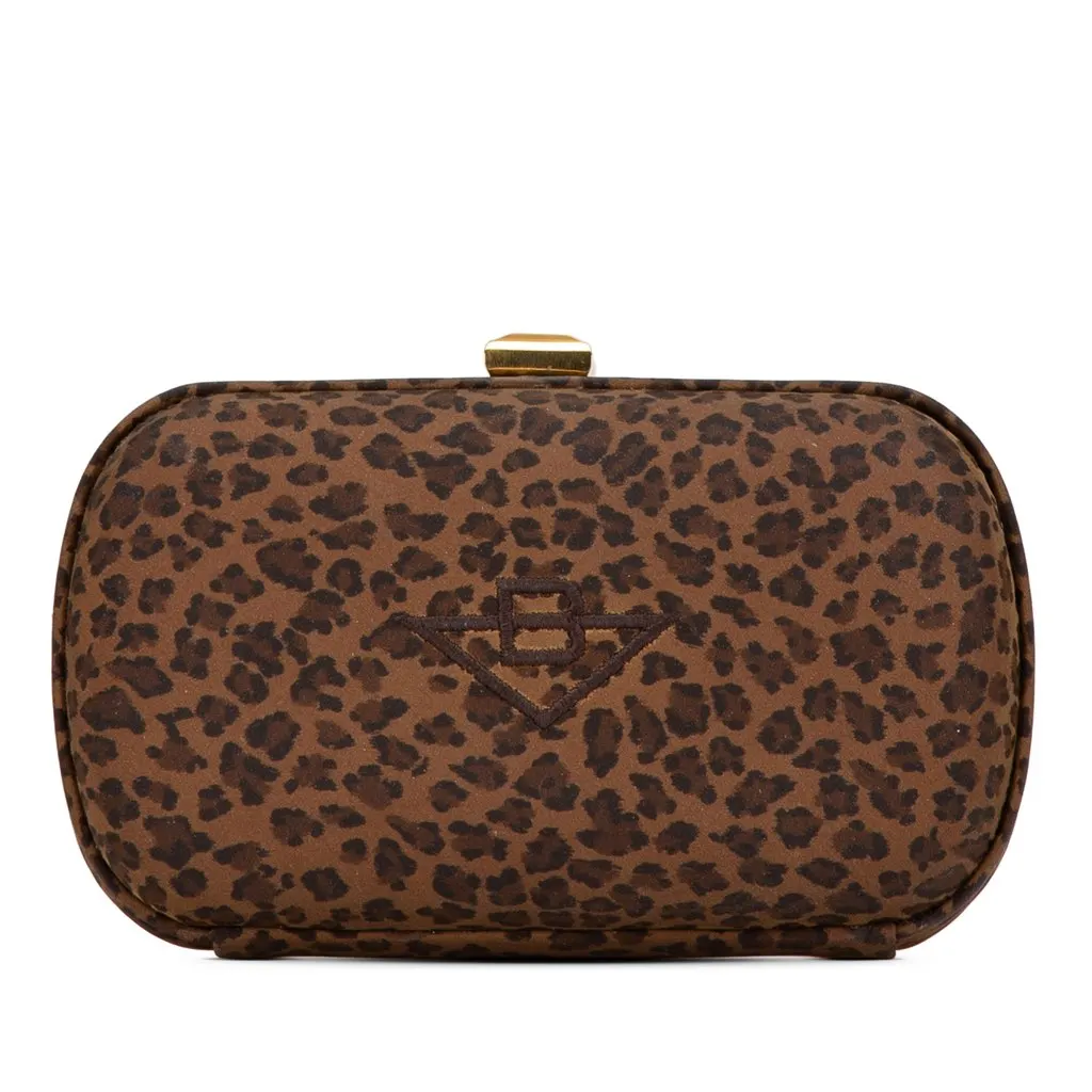 Bottega Veneta Nylon Leopard Print Box Clutch Brown Good - Front View