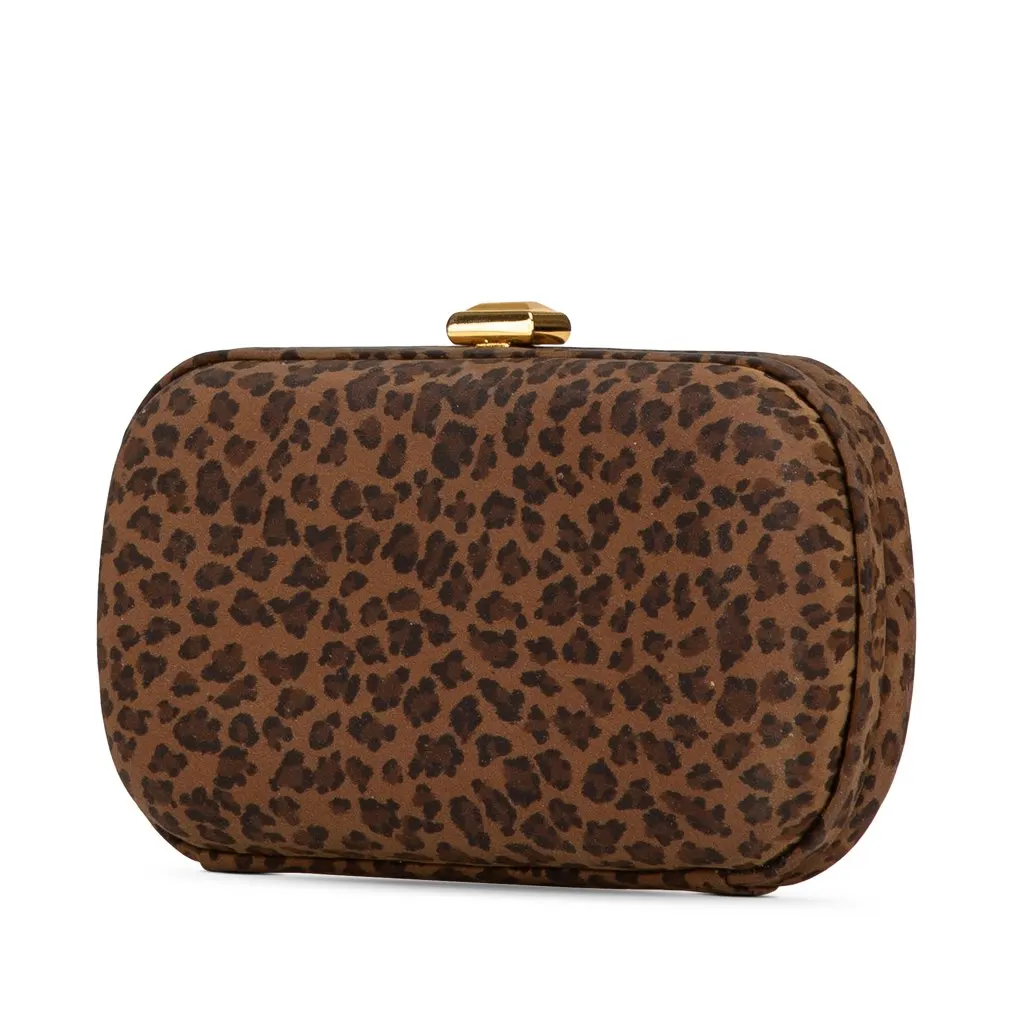 Bottega Veneta Nylon Leopard Print Box Clutch Brown Good - Back View