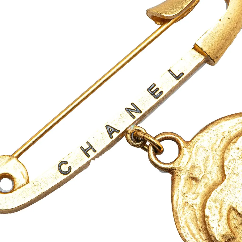 Chanel Gold Plated CC Medallion Safety Pin Brooch Gold Metal Good - Inside View