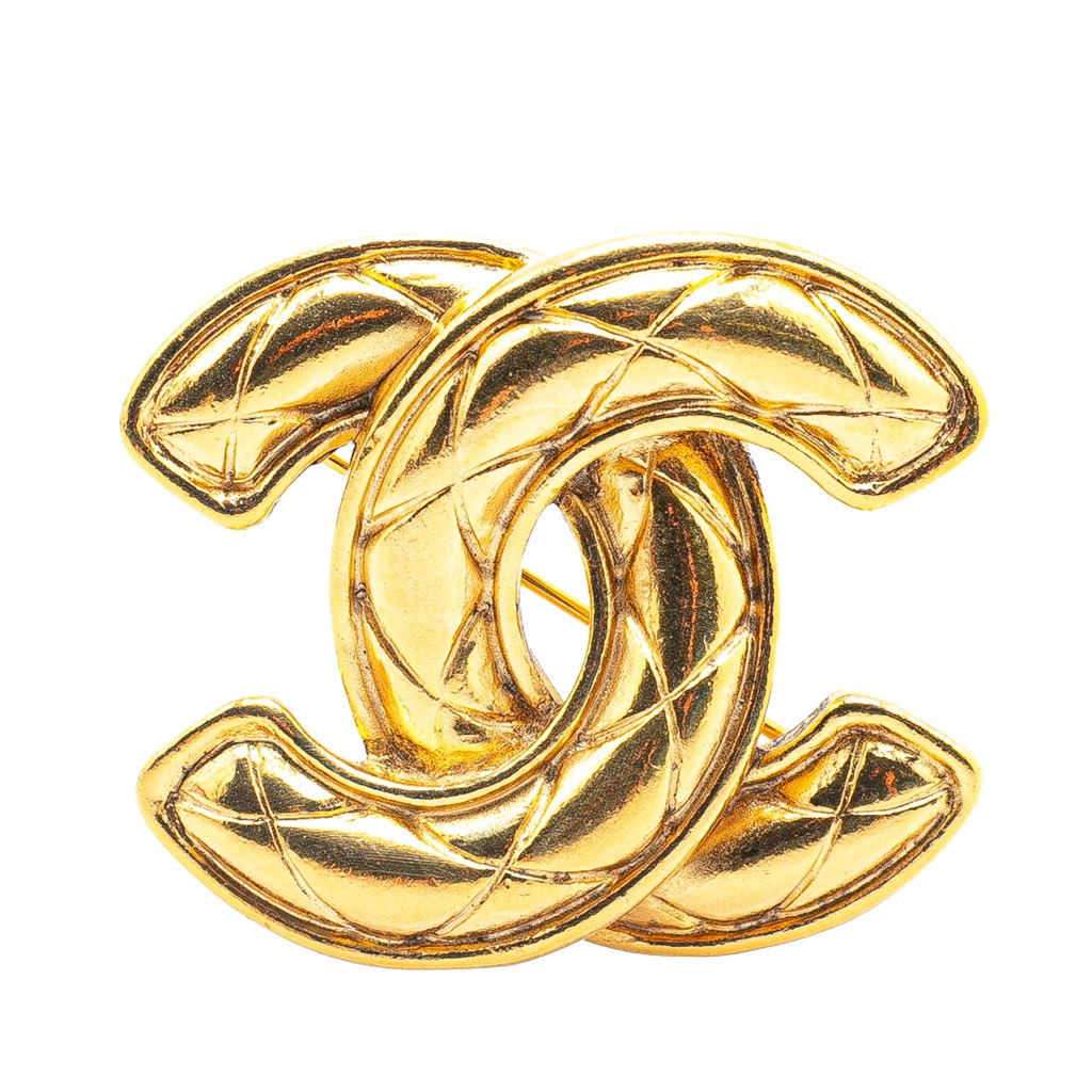 Chanel Gold Plated CC Quilted Brooch