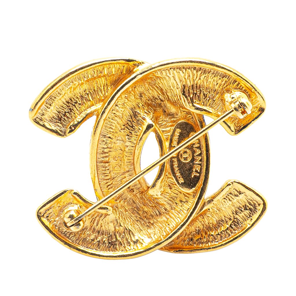 Chanel Gold Plated CC Quilted Brooch - Back view