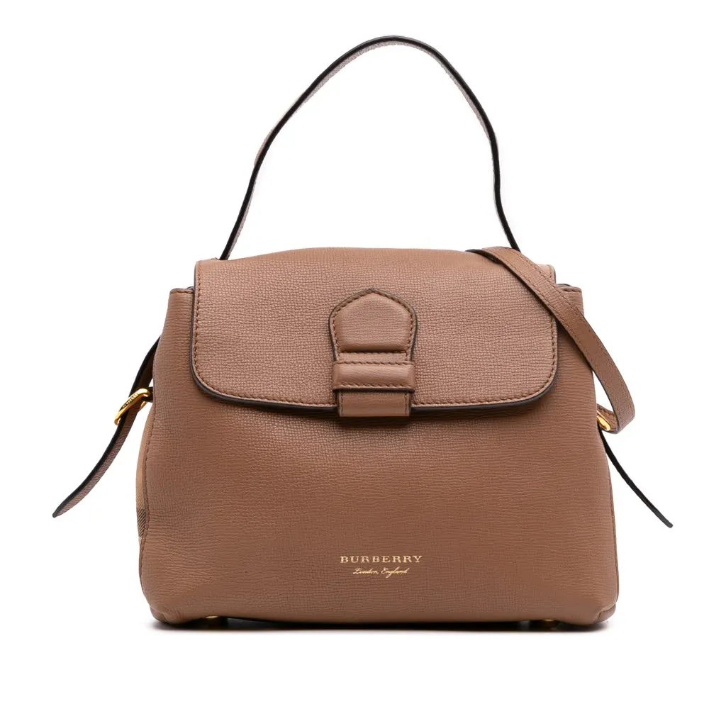 Burberry Small Calfskin and House Check Camberley Satchel Brown Leather Good - Front View