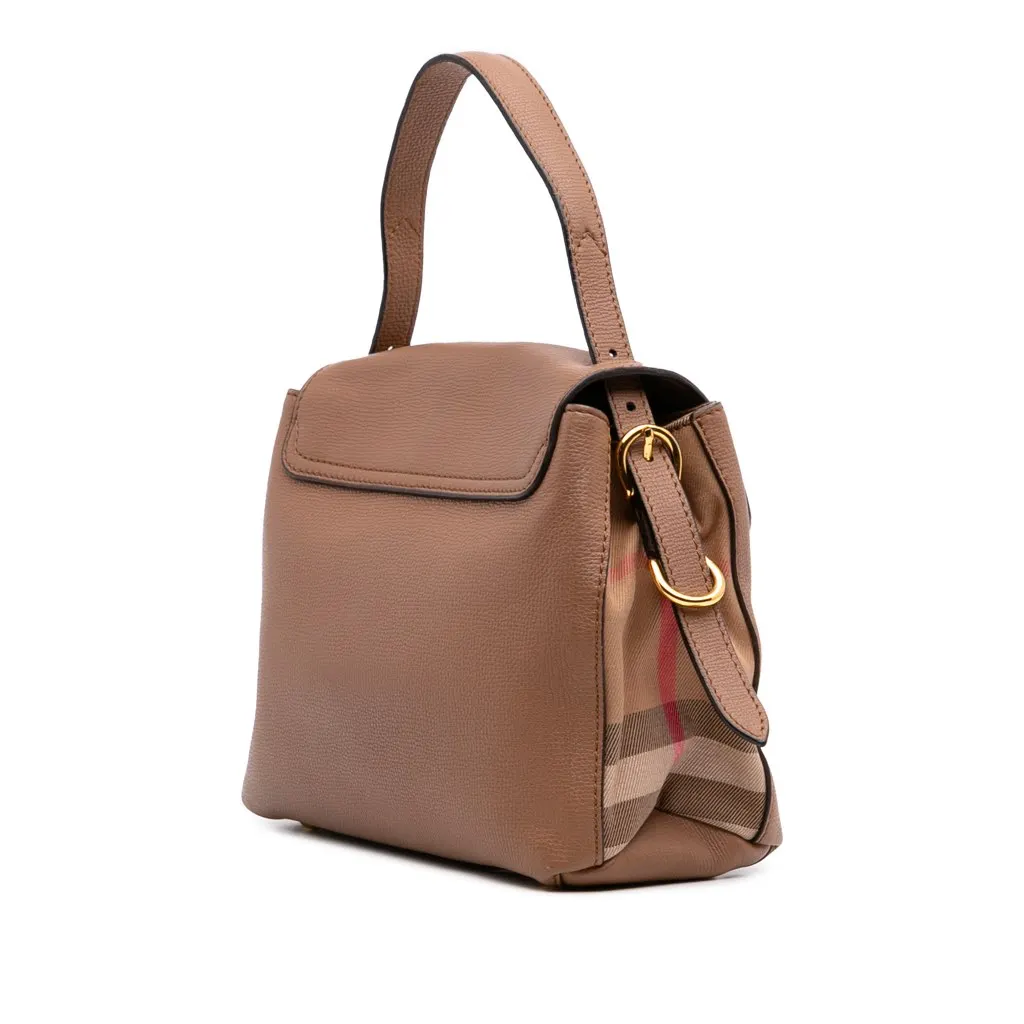 Burberry Small Calfskin and House Check Camberley Satchel Brown Leather Good - Back View