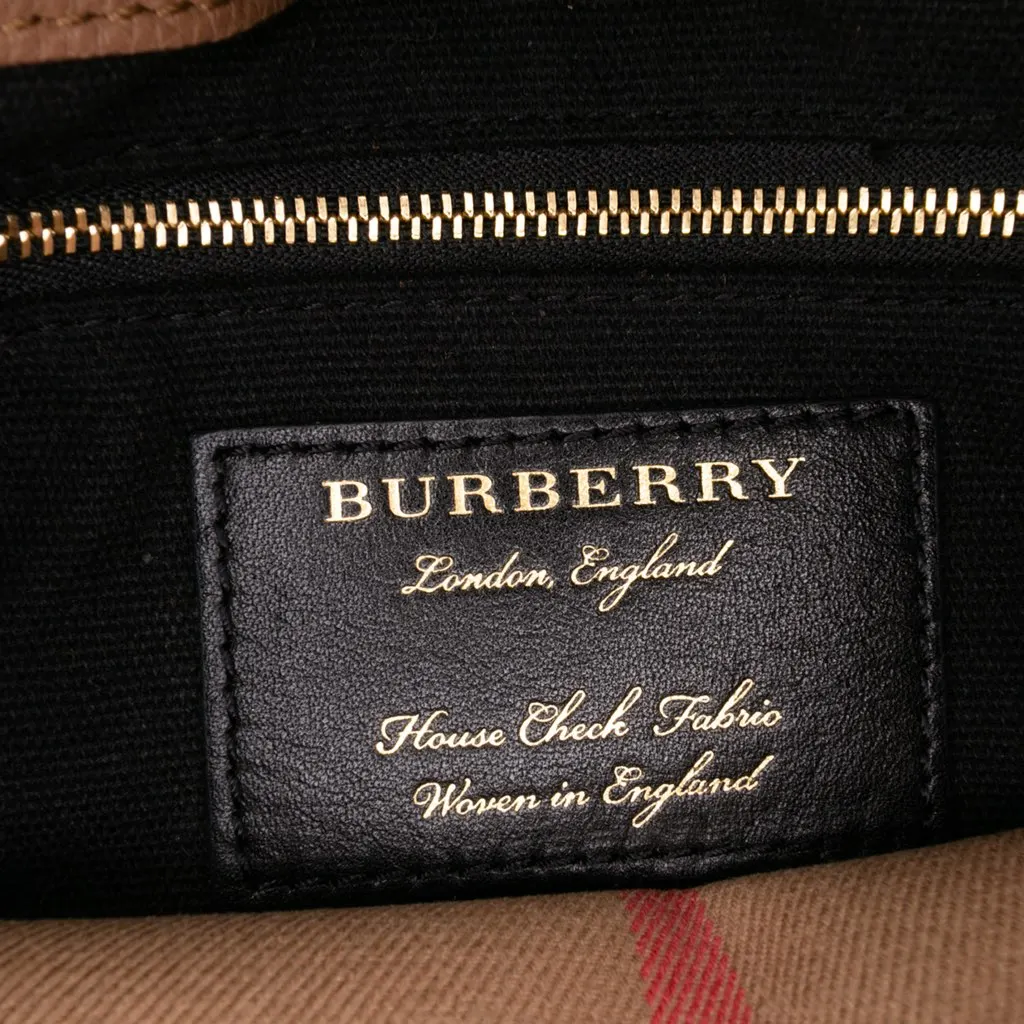 Burberry Small Calfskin and House Check Camberley Satchel Brown Leather Good - Box View