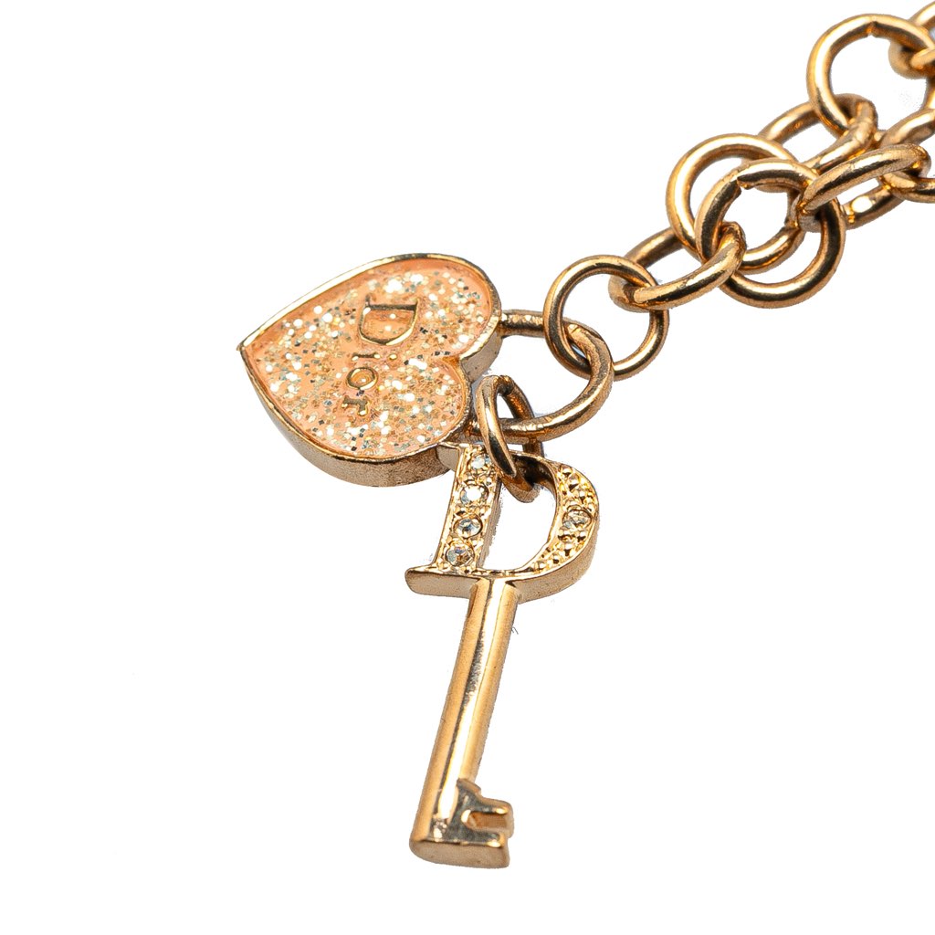 Dior Gold Plated Heart Padlock and Key Pendant Necklace - 2