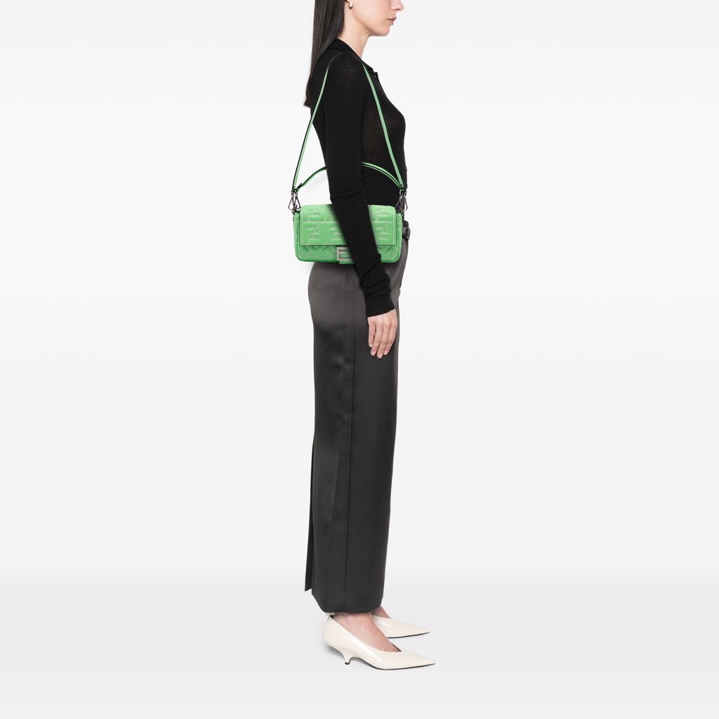 Fendi Zucca Embossed Stitched Leather Baguette Satchel - Image 13