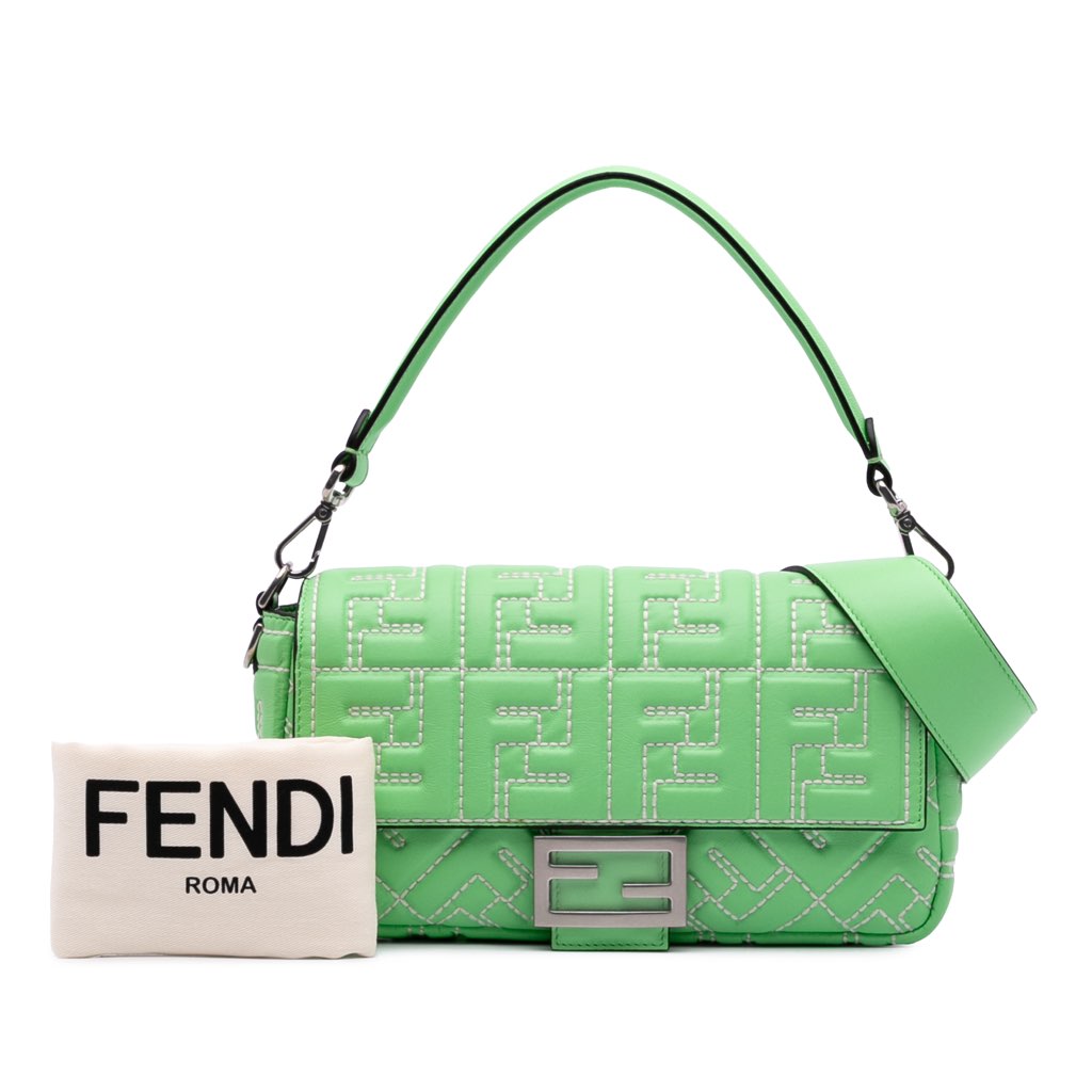 Fendi Zucca Embossed Stitched Leather Baguette Satchel - Image 14