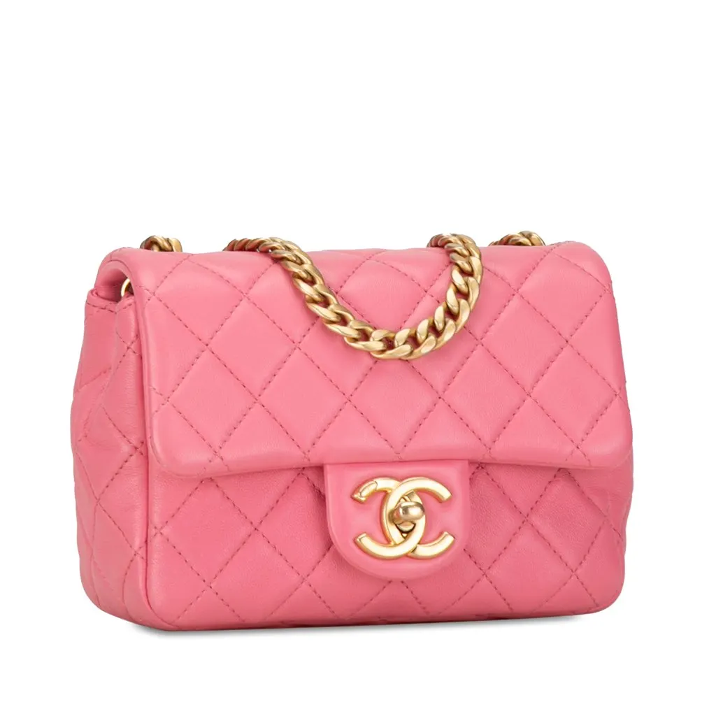Chanel Mini Square Lambskin Pearl Samba Flap Pink Leather Good - Back View