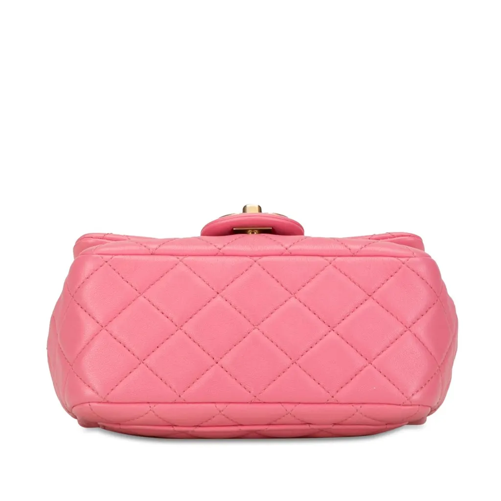 Chanel Mini Square Lambskin Pearl Samba Flap Pink Leather Good - Model View