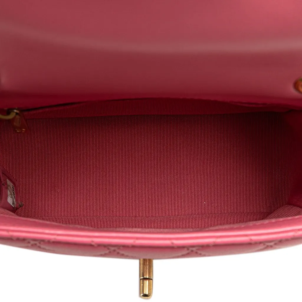 Chanel Mini Square Lambskin Pearl Samba Flap Pink Leather Good - Box View