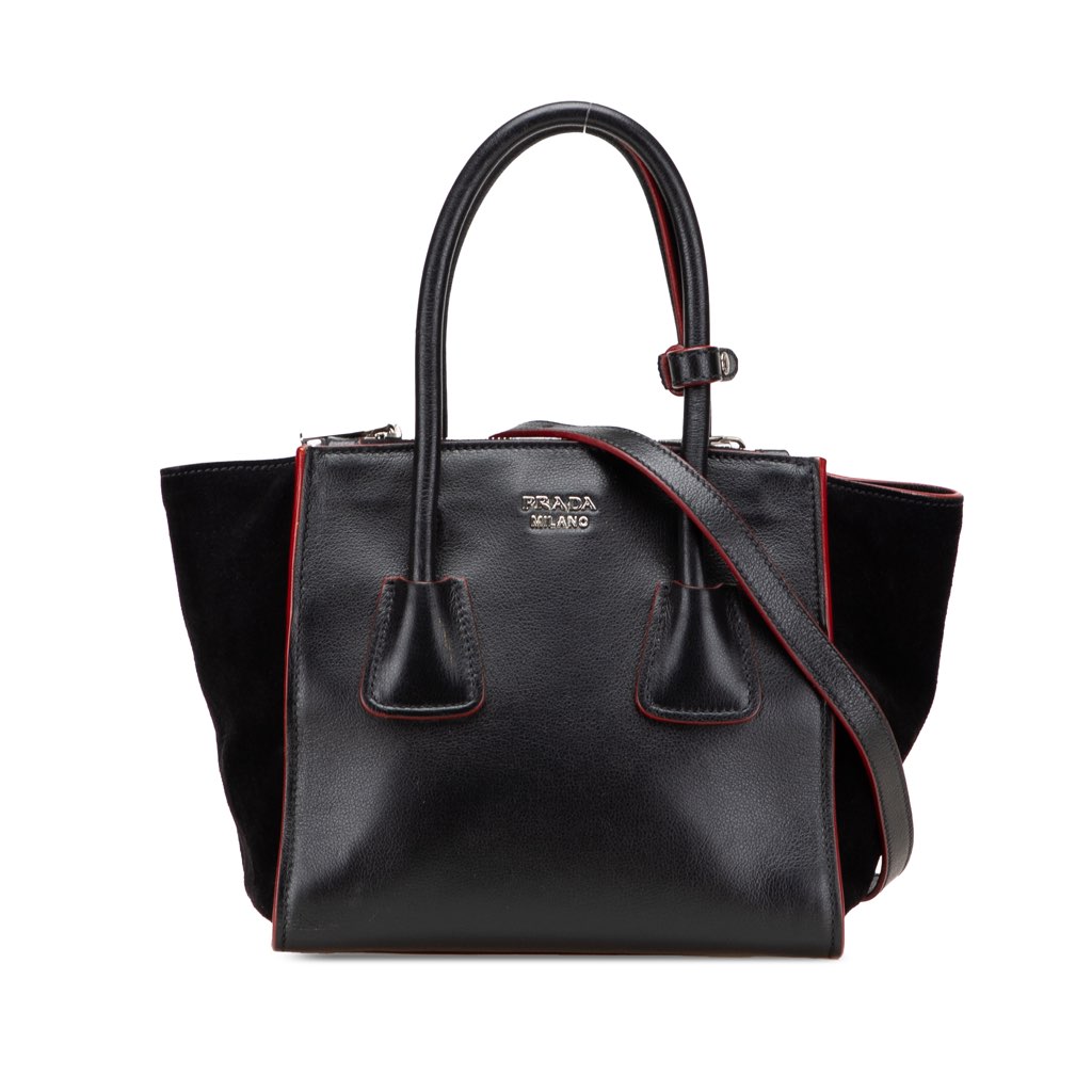 Prada Mini Scamosciato Trimmed Glace Calf Twin Pocket Satchel