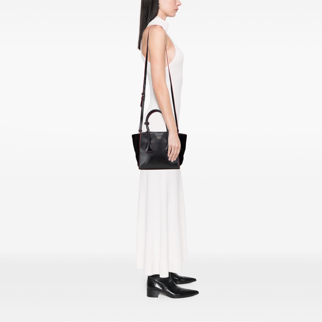 Prada Mini Scamosciato Trimmed Glace Calf Twin Pocket Satchel - Image 14