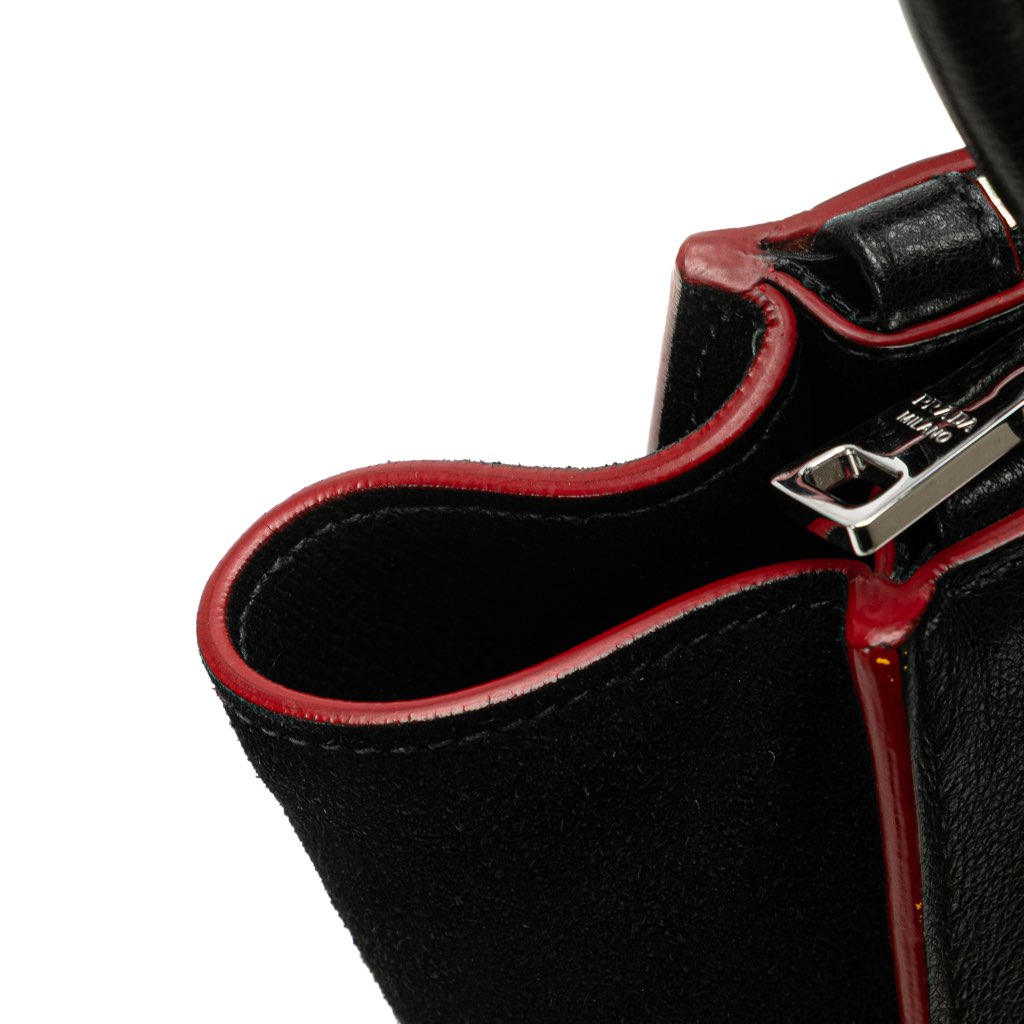 Prada Mini Scamosciato Trimmed Glace Calf Twin Pocket Satchel - Image 12