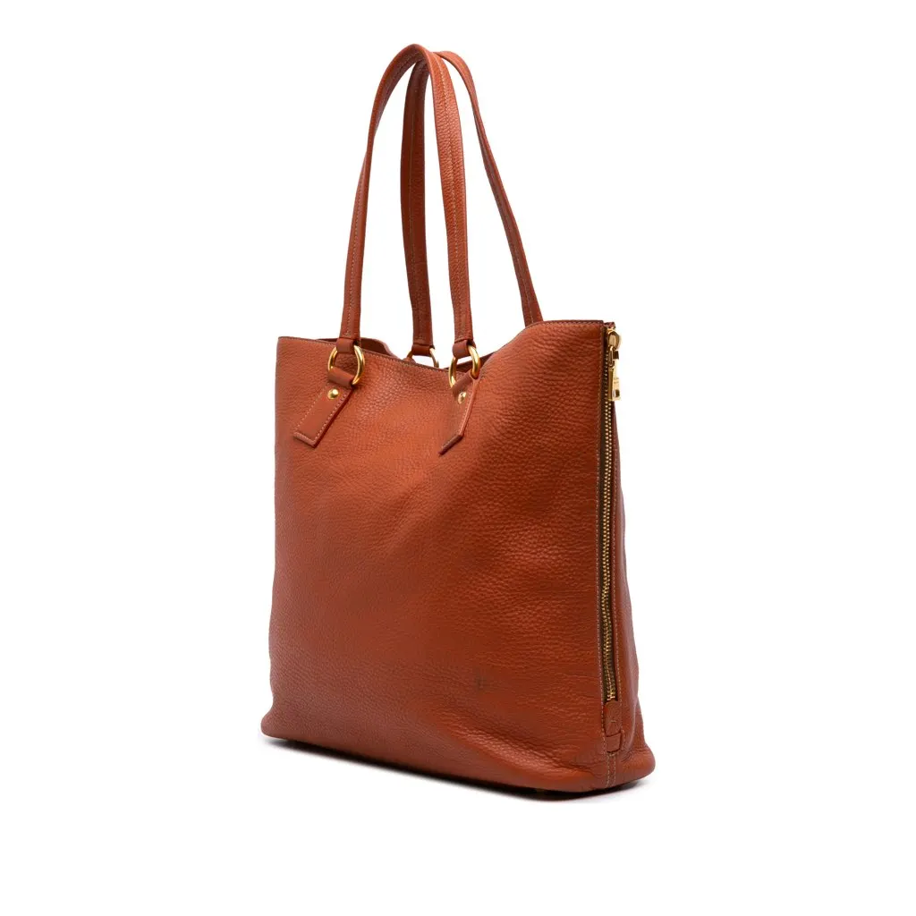 Prada Vitello Daino Side Zip Shopper Tote Orange Leather Very good - Back View