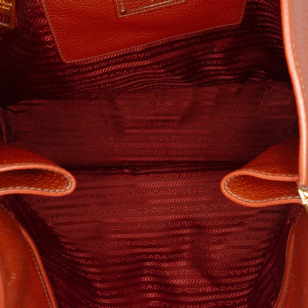 Prada Vitello Daino Side Zip Shopper Tote Orange Leather Very good - Model View