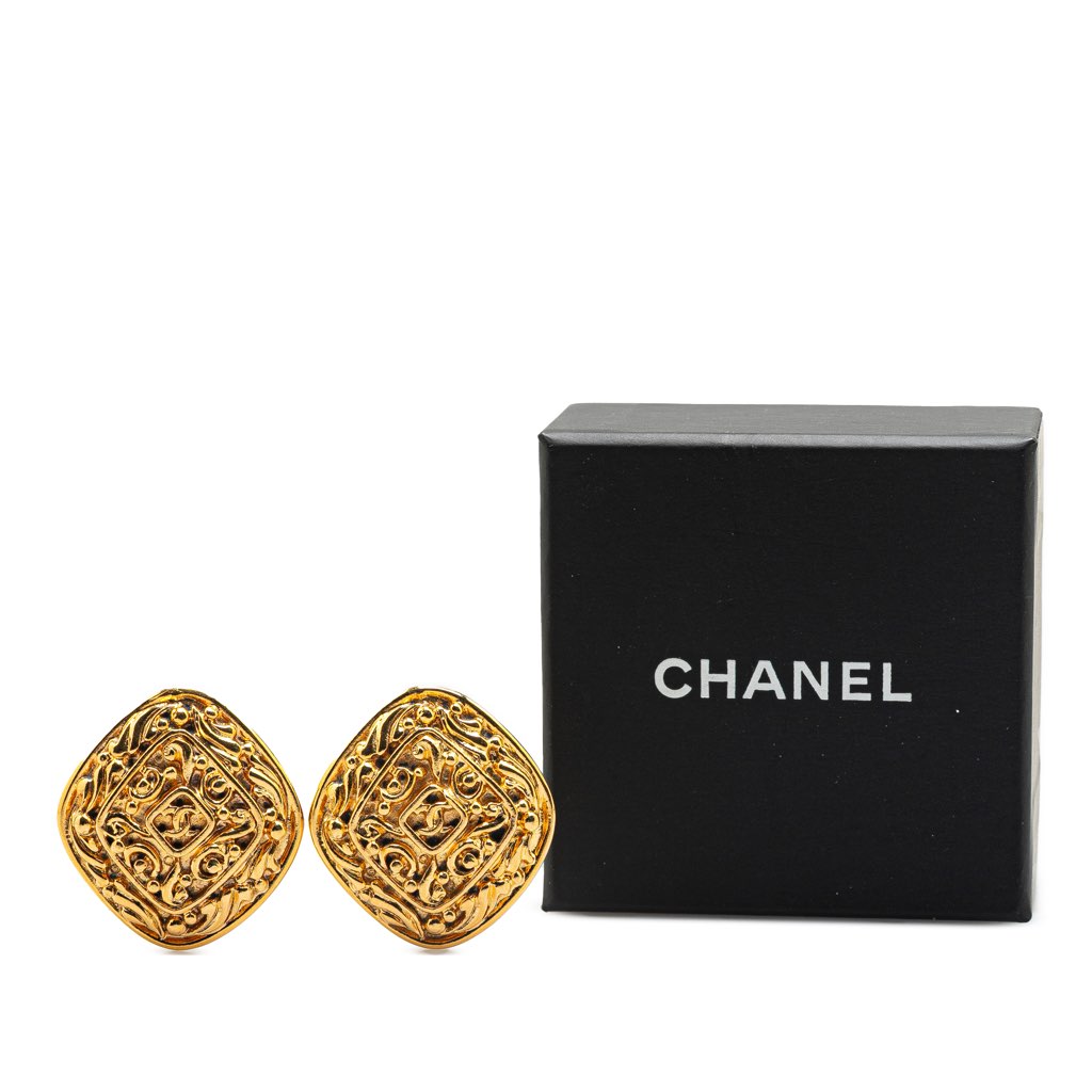 Chanel Gold Plated CC Clip On Earrings - 4