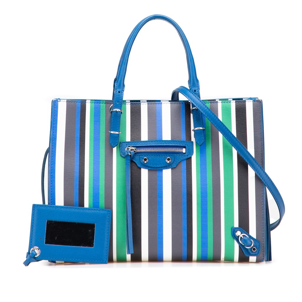 Balenciaga Mini Leather Striped Papier A6 Zip Around Satchel - Image 14