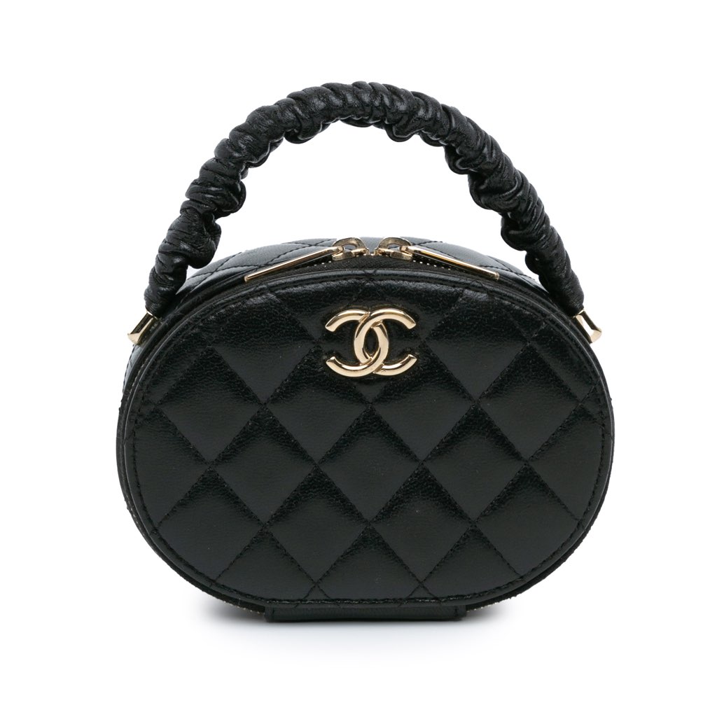 Chanel CC Quilted Lambskin Oval Top Handle Clutch