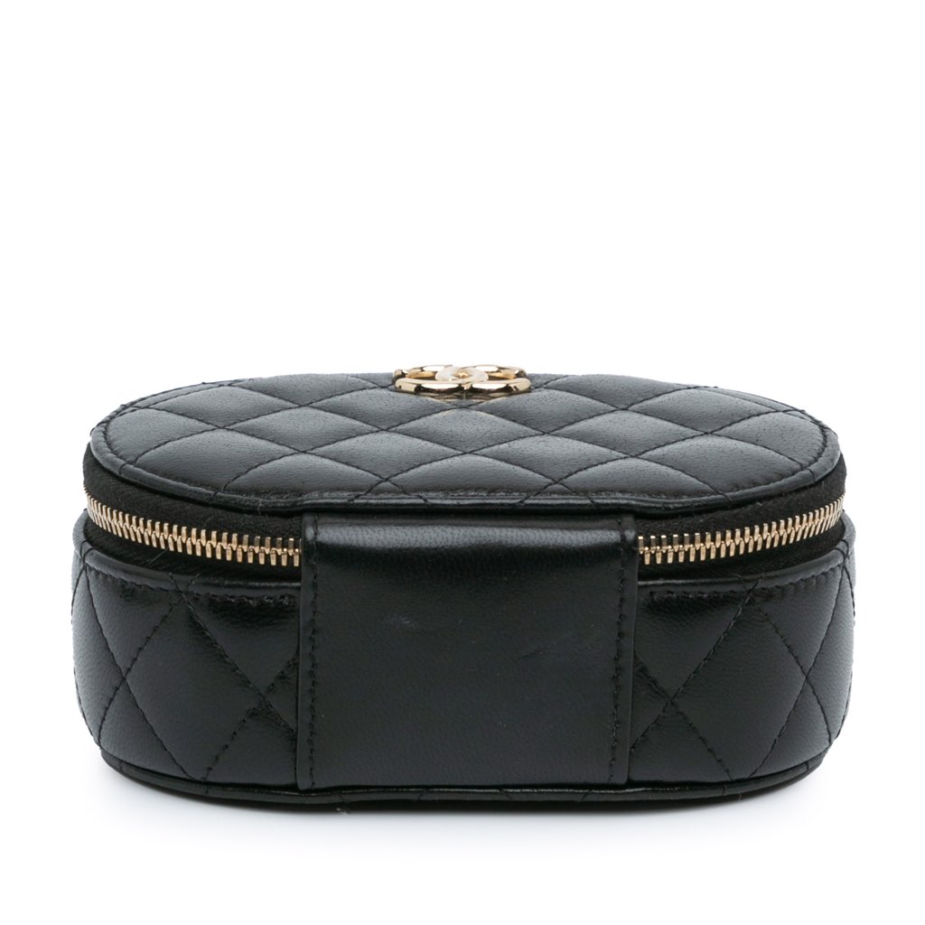 Chanel CC Quilted Lambskin Oval Top Handle Clutch - 3