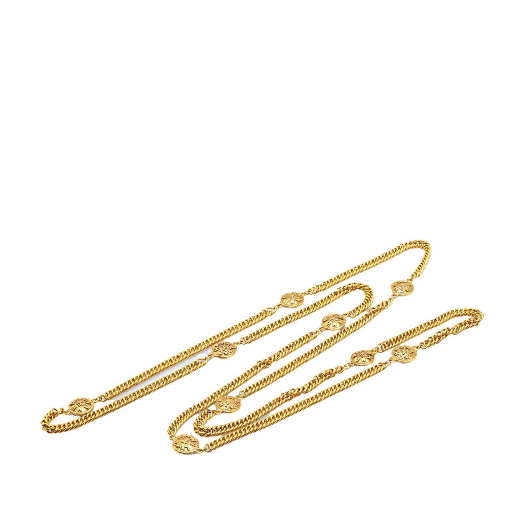 Chanel Gold Plated Medallion Station Long Necklace - 3