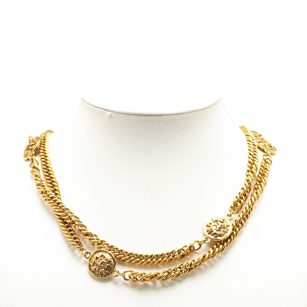 Chanel Gold Plated Medallion Station Long Necklace - 4