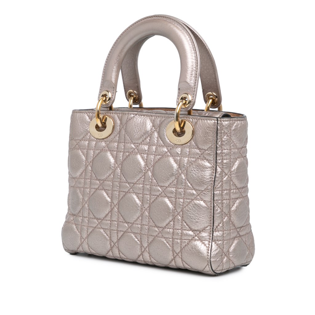 Dior Small Metallic Grained Calfskin Cannage Supple Lady Dior - 2