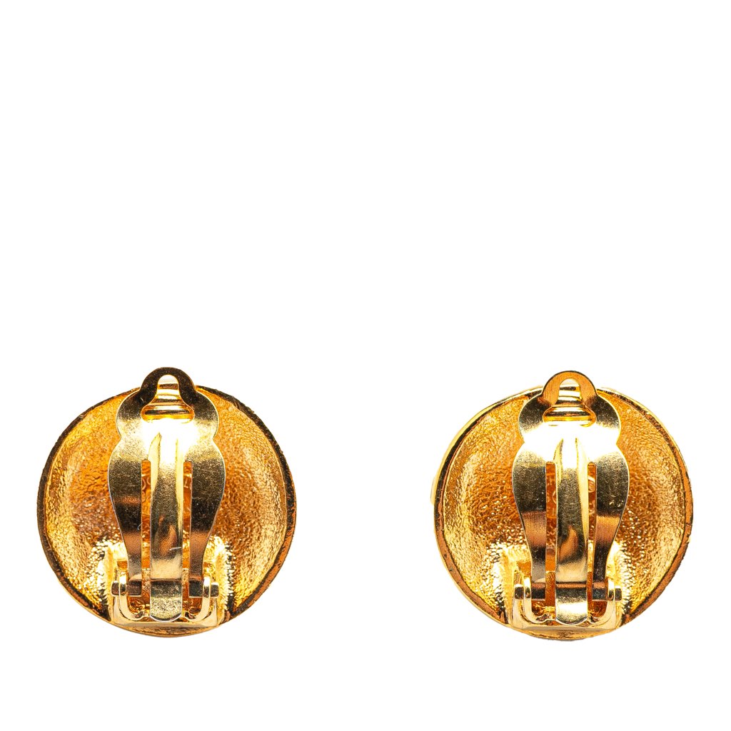Chanel Gold Plated CC Quilted Round Clip On Earrings - Back view
