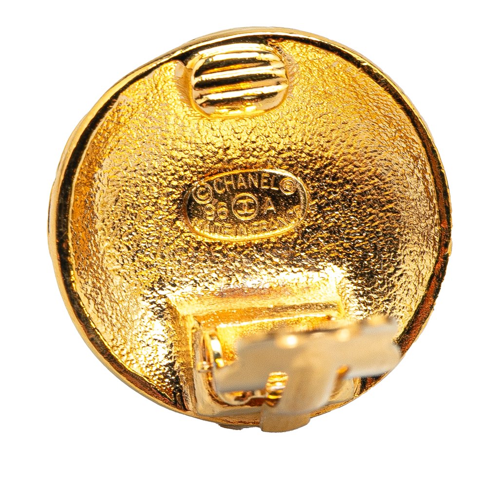 Chanel Gold Plated CC Quilted Round Clip On Earrings - Image 6