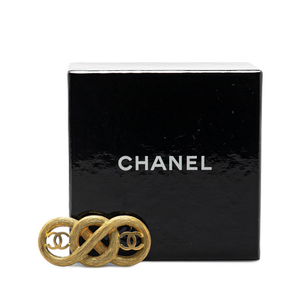 Chanel Gold Plated Infinity CC Brooch - Side view