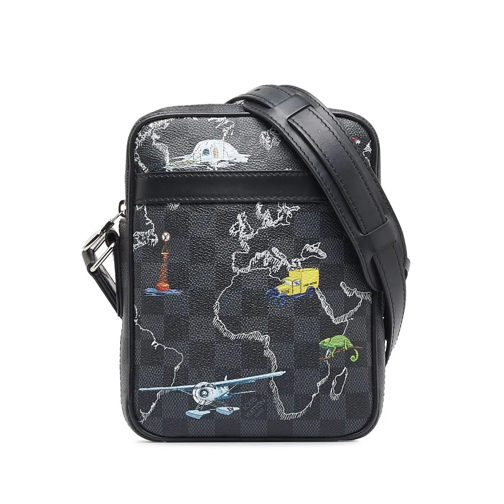 Louis Vuitton Damier Graphite Renaissance Map Danube Slim PM Black Canvas Good - Front View