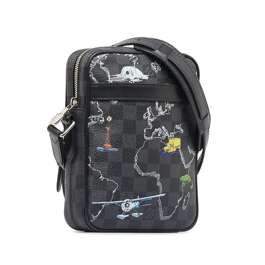 Louis Vuitton Damier Graphite Renaissance Map Danube Slim PM Black Canvas Good - Back View