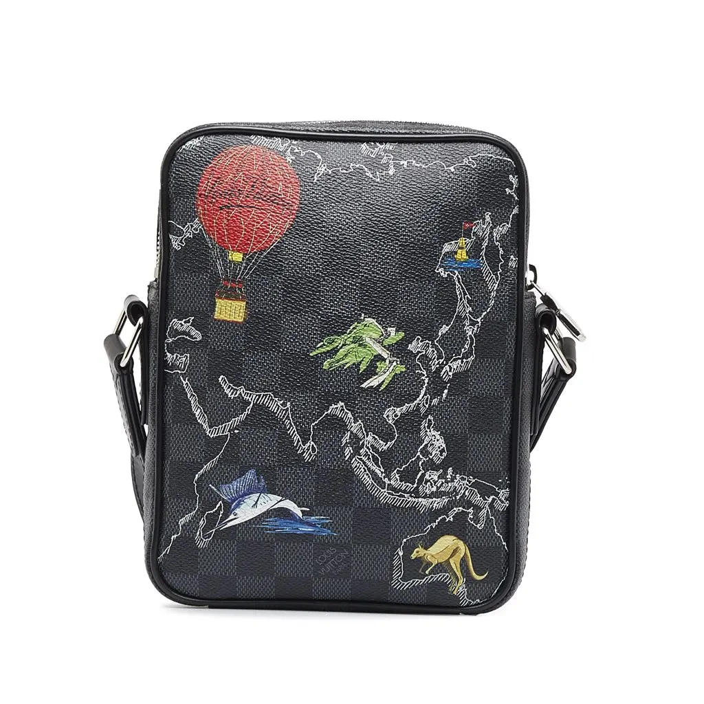 Louis Vuitton Damier Graphite Renaissance Map Danube Slim PM Black Canvas Good - Inside View