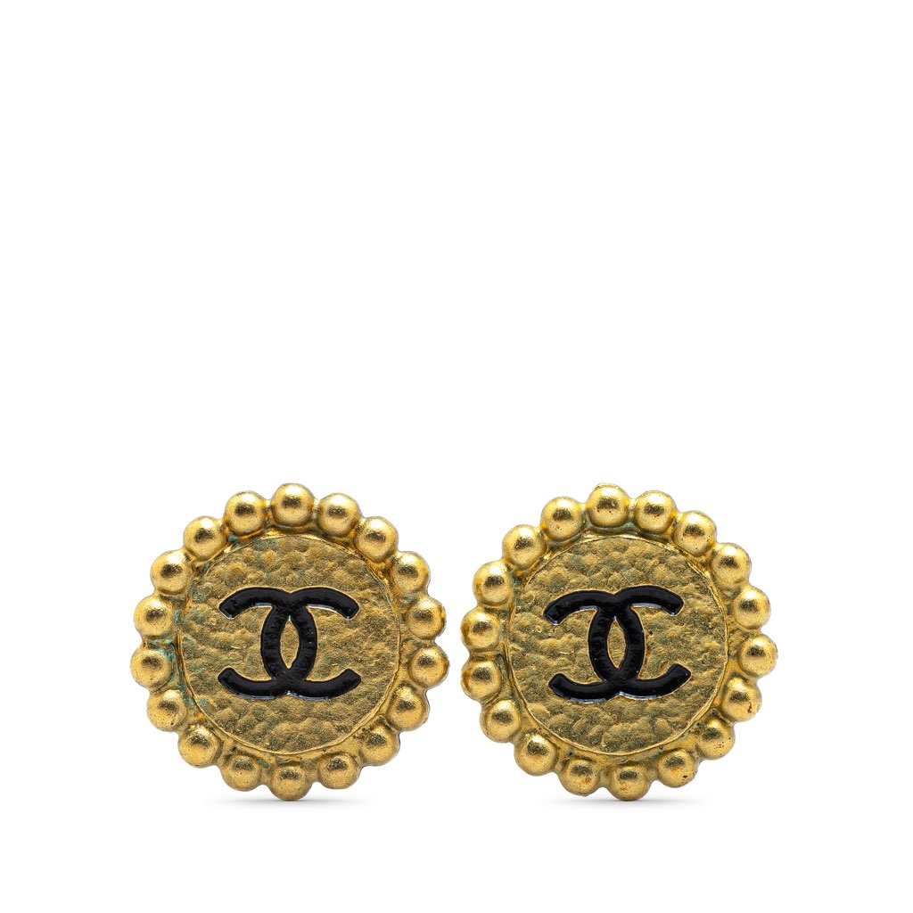 Chanel Gold Plated CC Button Clip On Earrings