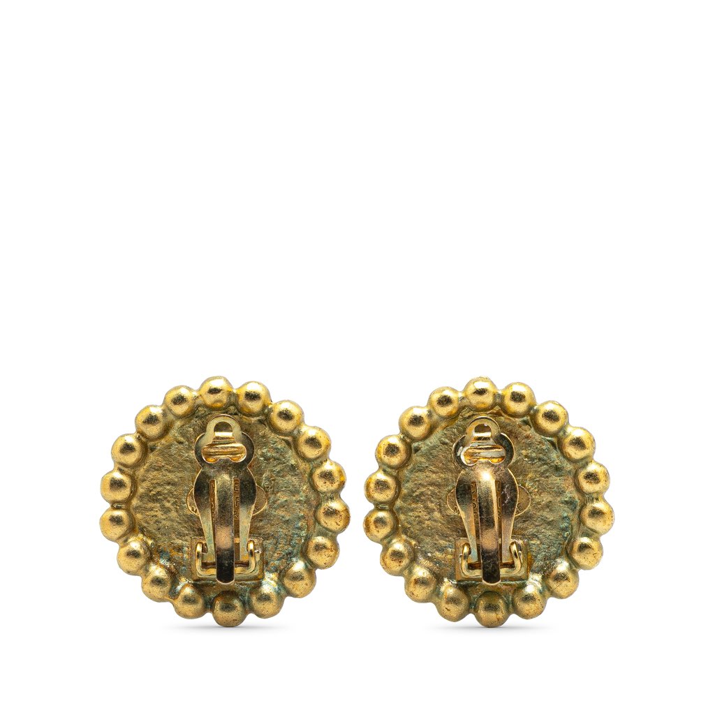 Chanel Gold Plated CC Button Clip On Earrings - Back view