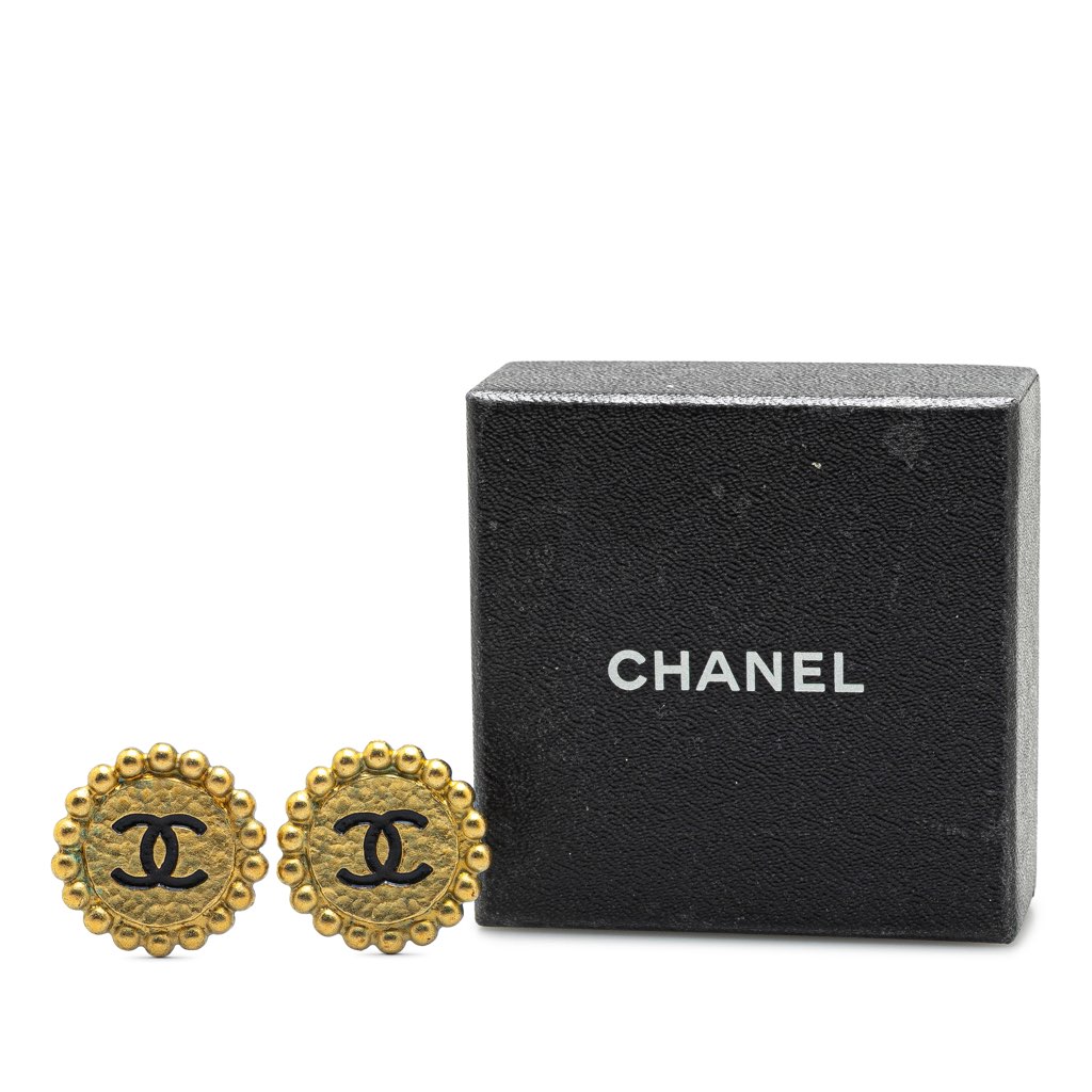 Chanel Gold Plated CC Button Clip On Earrings - 4