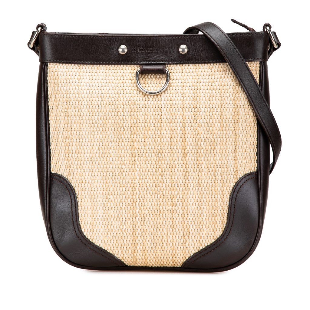 Burberry Leather Trimmed Raffia Crossbody