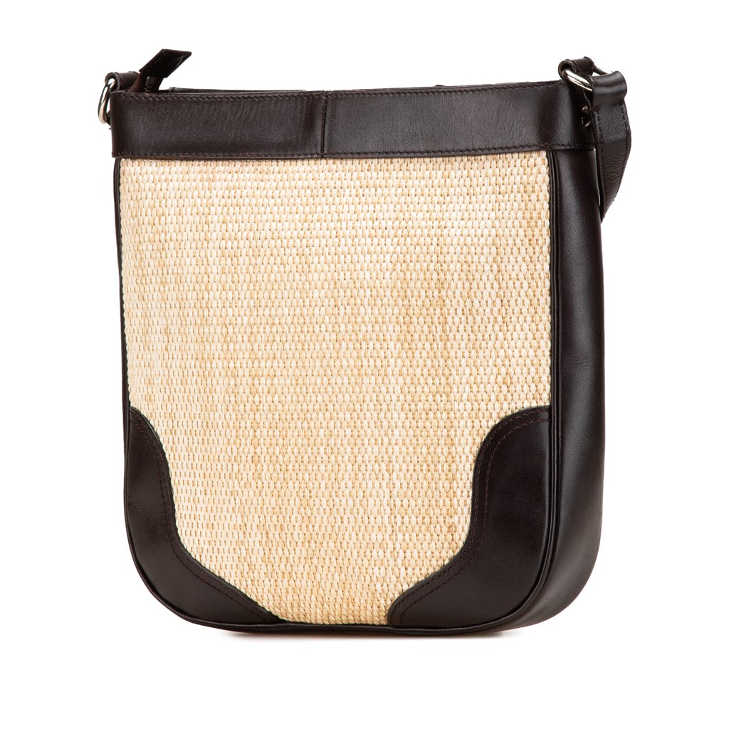 Burberry Leather Trimmed Raffia Crossbody - Back view